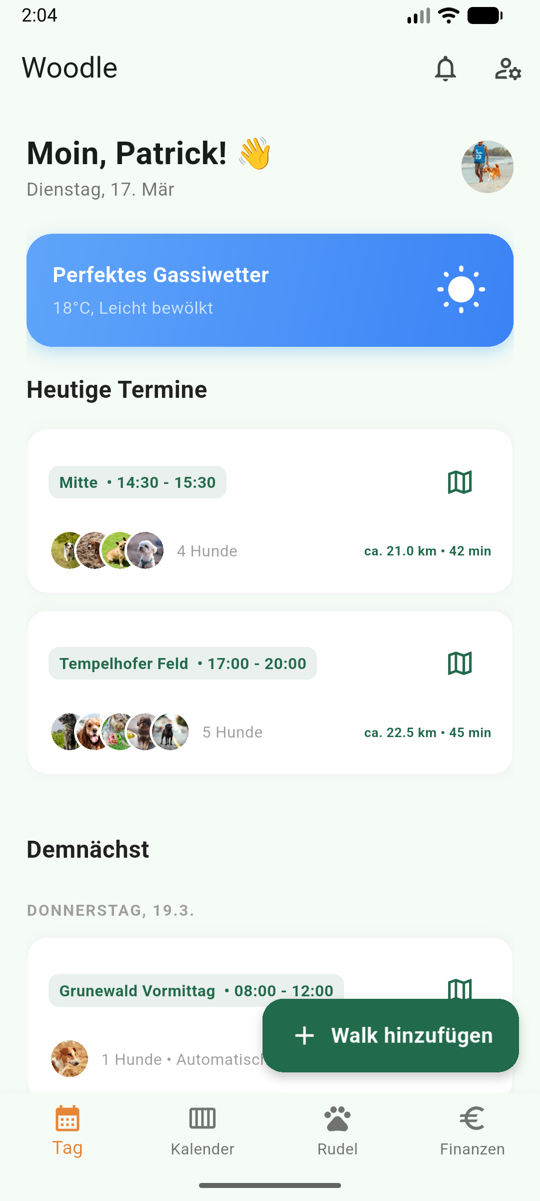 Woodle Dashboard Übersicht